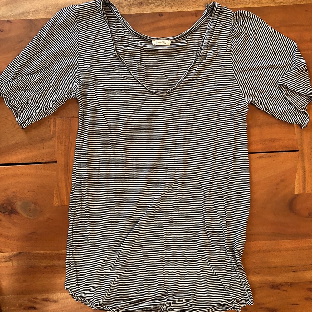 American Vintage black + white striped v neck